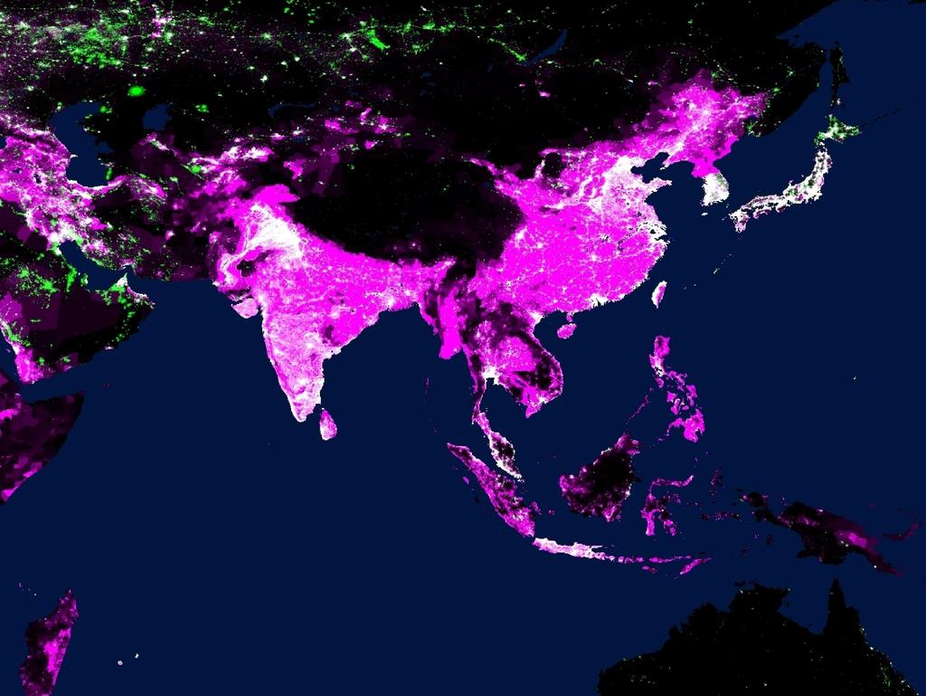 Energy Poverty In Asia and the Pacific The pink region indicates population density. The white region indicates where modern energy is accessible.