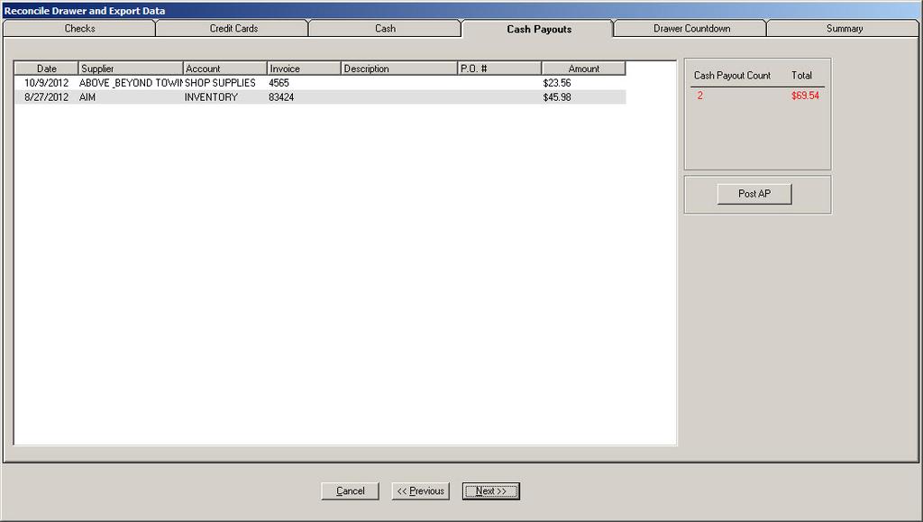 Accounts Payable cash payout tab is added.