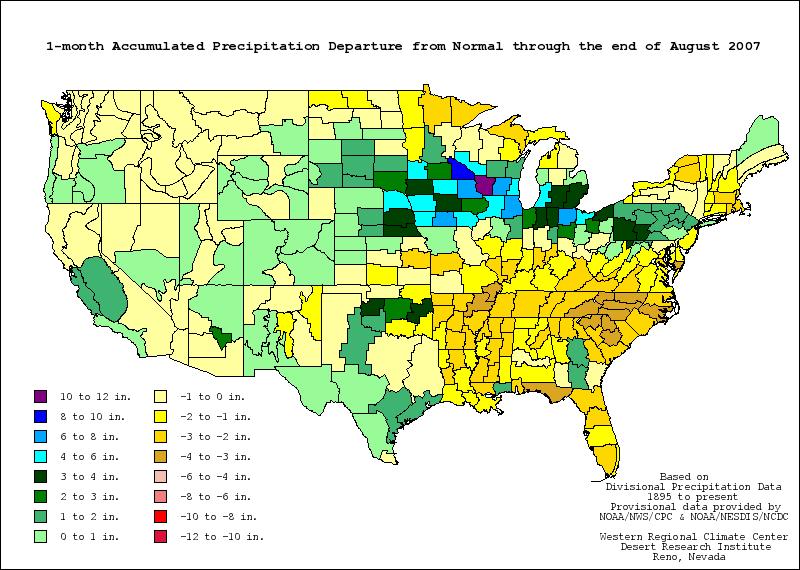 For the month of August, generally, the basin received nearly average rainfall, which is indicated in the following