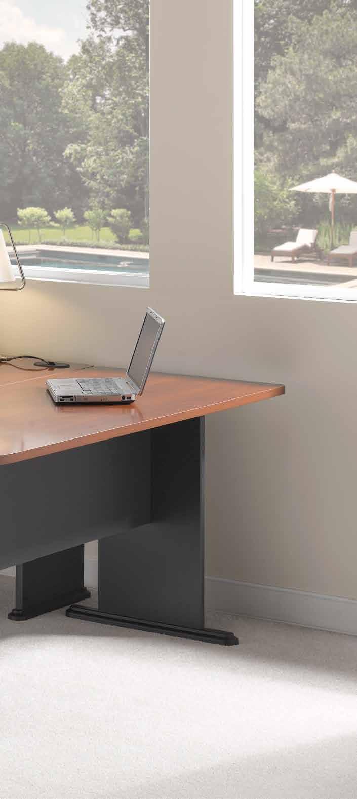 Versatile C-Leg table design permits easy configurations, ideal for Open Space Offices, Cubicles, Multi-Person Workstations and Small Space Solutions.