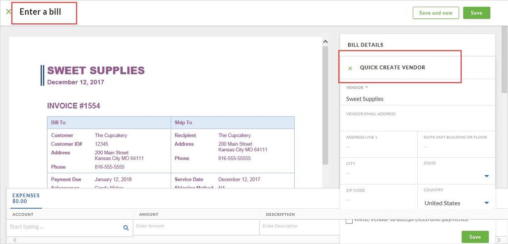 Creating a Bill Once you have the image of your bill uploaded to CashFlow Complete, you can quickly create the entry for your bill to be paid.