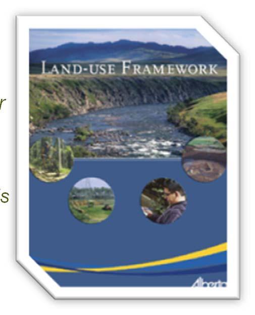 Land-use Framework The purpose of the Land-use Framework is to manage growth, not stop it, and to sustain our growing economy, but balance this with Albertans social and environmental goals.