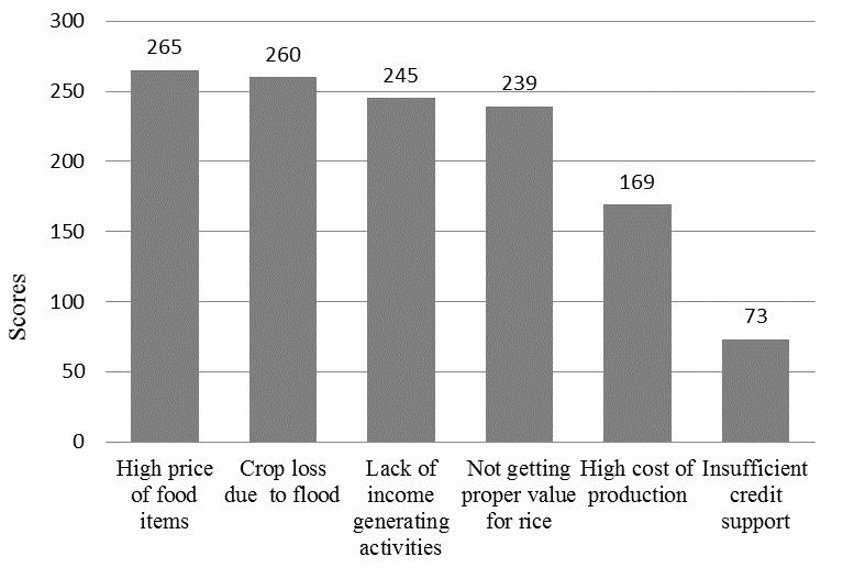 Mahzabin et al. in securing household food security in terms of Constraint Facing Index (CFI) along with their rank order based on the CFI have been presented in the Figure 2.