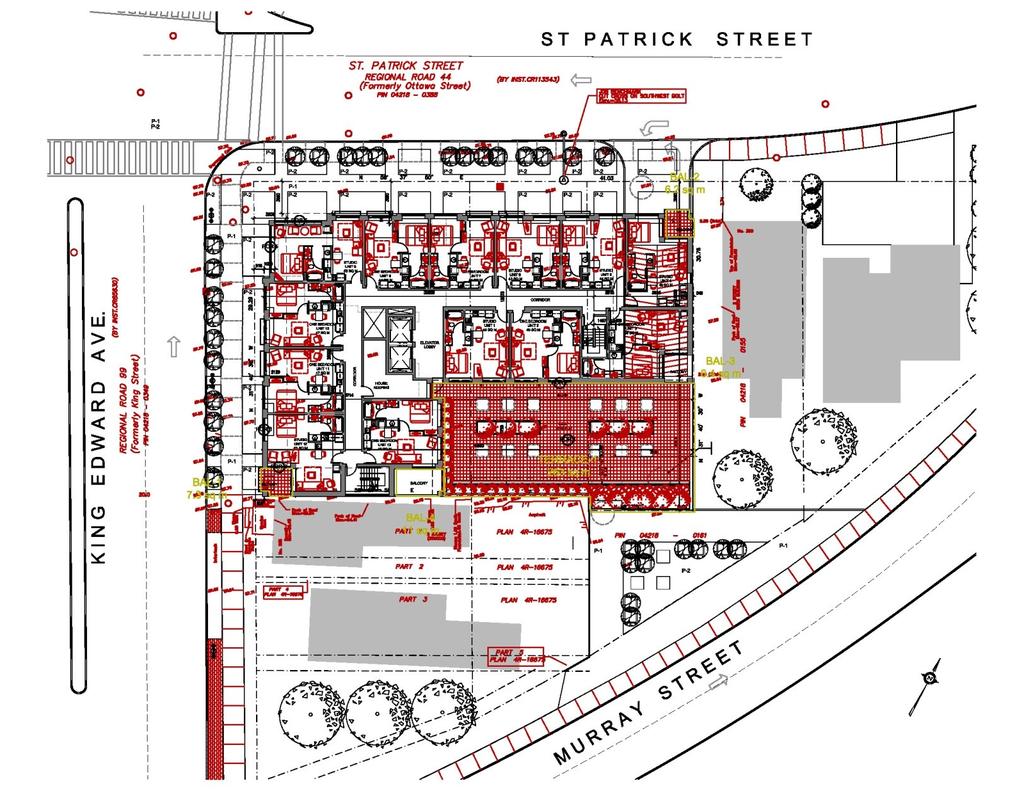 Figure 3: Site Plan Detail, Points of Reception and Mitigation (source: Woodman Architect & Associates Ltd.) POR 5 POR 4 North 2.