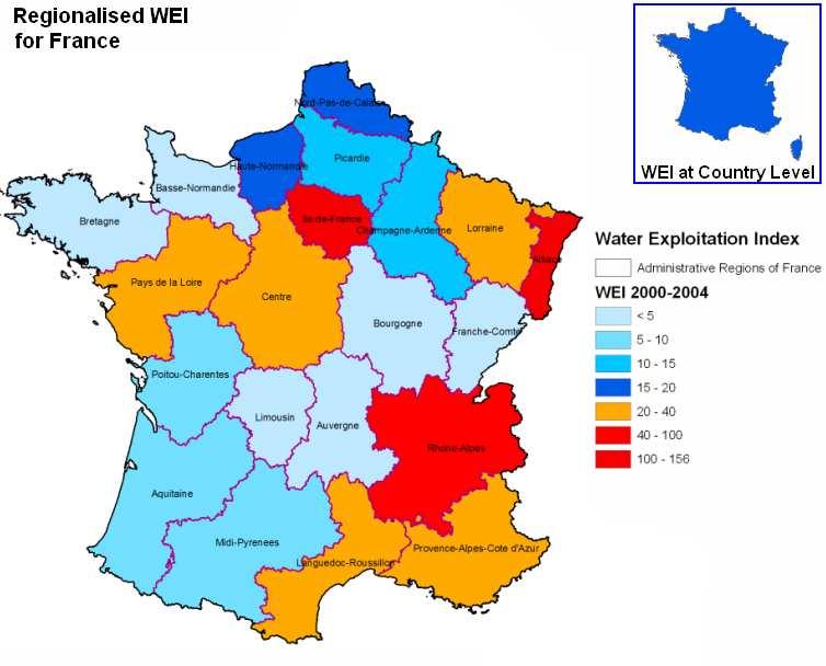 calculated at country level WEI France at RDB level Data source: WISE-SoE WQ 2000-2004 reported data.