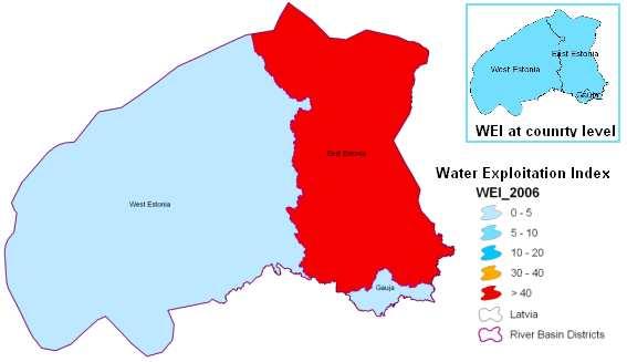 Revising the definition of availability - Incorporating Returned Water and Water Requirement (i.e. Environmental Flows) parameters WEI Estonia at RDB level Data source: WISE-SoE WQ 2006 reported data.