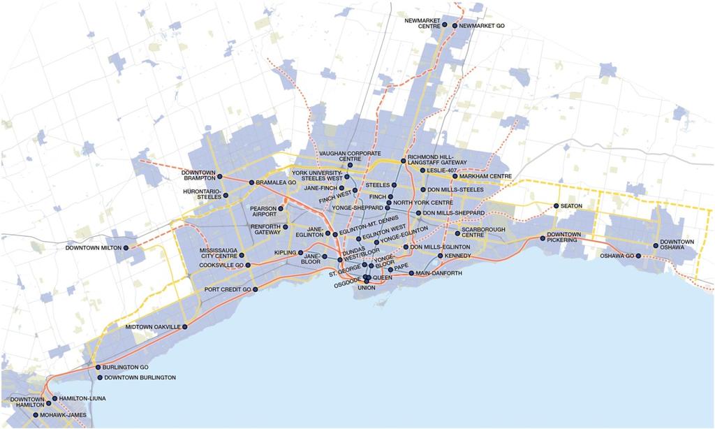 Mobility hub studies or master plans in Brampton, Hamilton, Bronte, Clarkson, Markham, Mississauga, Newmarket, Oakville, Oshawa, Pickering, Richmond Hill, Toronto, and Vaughan Outstanding actions for