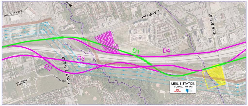 Route and Station Alternatives (2 of 3) Segment C Both Alternatives C1 and C2 are carried forward until the exact location and configuration of the future Richmond Hill/Langstaff Centre station on
