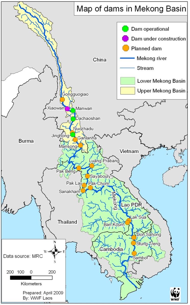 UPSTREAM DEVELOPMENT Hydropower Dams on mainstream: Upper Mekong (China): 8 existing and planned Lower Mekong (Lao, Thailand, Cambodia): planned Hydropower