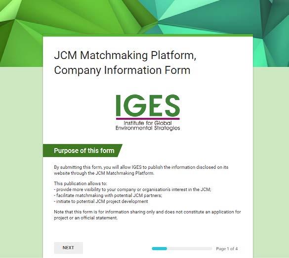 JCM Matchmaking Platform: Online company information form Fill form to be included in the Platform Information to be submitted: 1.