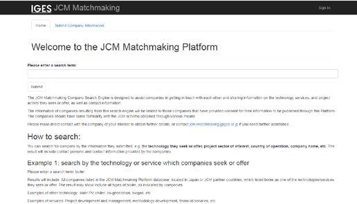 JCM Matchmaking Platform: Company search engine Search by technology, country, company name, project sector, etc.