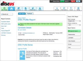 Reading a DISC report Finding results Each DISC profile you create is stored in your own online database, and you can open that database by clicking the Results tab.