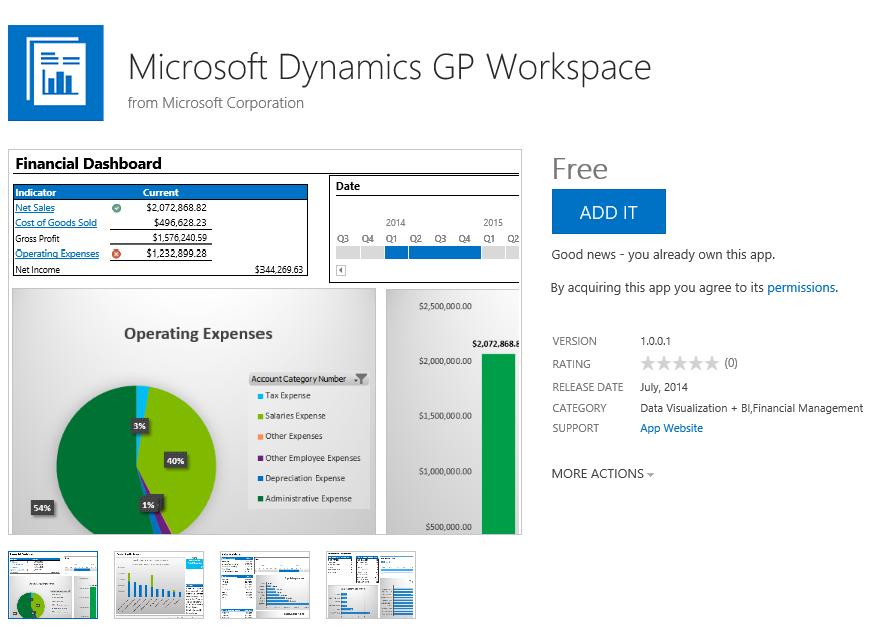 Dynamics GP Office App Microsoft Excel-based dashboard information in Microsoft Office 365 SharePoint Online View Microsoft