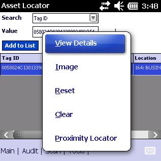 Select Proximity Locator Hold down