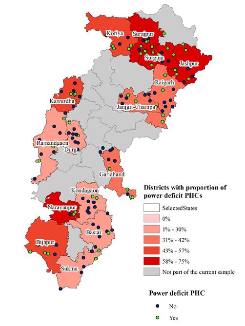 24 Understanding the Synergy between Electricity Access and Healthcare Service Delivery across PHCs in Chhattisgarh Figure 13: District-wise snapshot of power-deficit PHCs 5.
