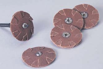 CLOTH DISCS Slotted Cloth Discs 25 Slotted Disc compresses when entering inside diameters, allowing full contact with material Normally used in a push application Threaded eyelet arbor hole for