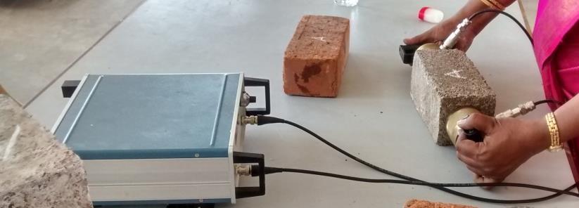 72 Dynamic modulus of elasticity of clay brick and metakaolin based geopolymer brick was calculated by performing Ultrasonic Pulse Velocity test.