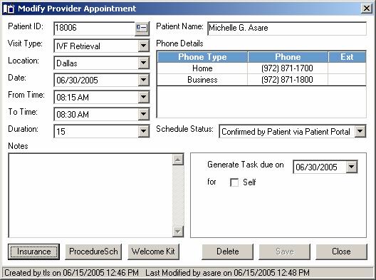 Provider Appointments The Schedule allows the user to book, cancel, reschedule, copy and delete appointments. Provider Appointment Types In eivf you can schedule two types of appointments: 1.