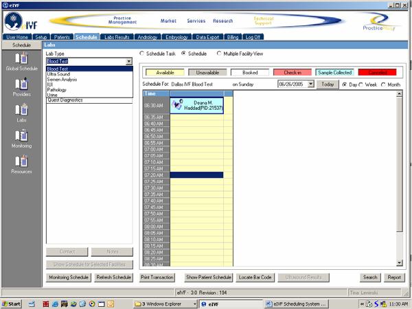 Lab Schedule Primary tool for making and tracking lab appointments. Security Access dictates the functions to the user in the window.