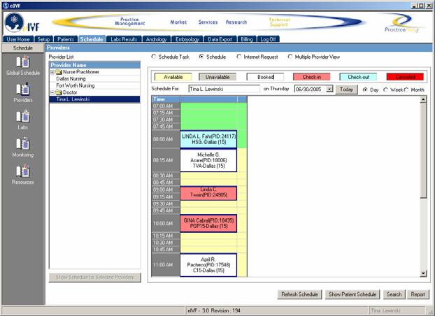 Day View Displays patient and non-patient appointments for