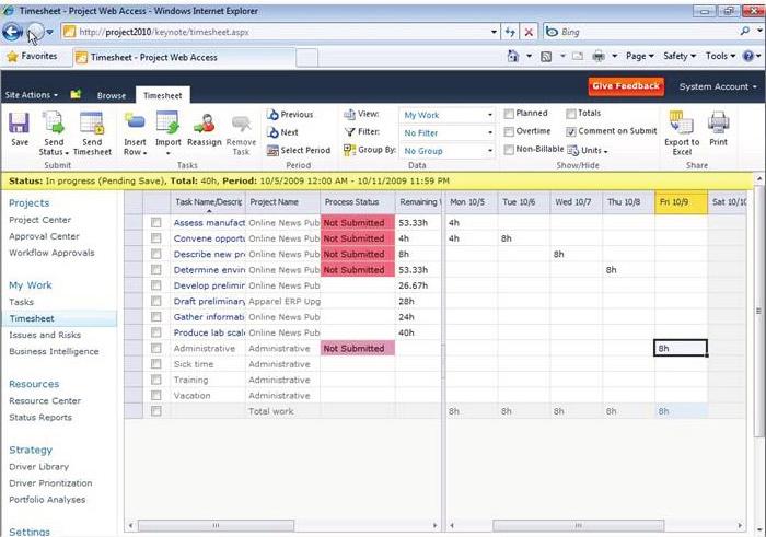 Time Reporting Enhancements Save time and unify task status updates and timesheet submissions by enabling
