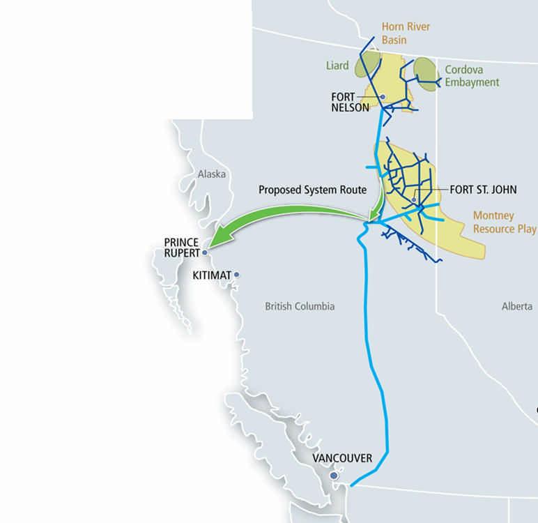 Canadian LNG Export Projects in Development Kitimat LNG (Chevron, Apache) 1.4 Bcf/d Permits received; awaiting investment decision BC LNG Export Co-operative 0.