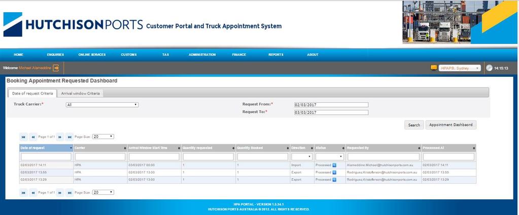 7.2 Booking Appointment Requested Dashboard Requested appointment(s) are displayed in the Booking Appointment Requested Dashboard. The dashboard will display once a booking has been requested. 1.