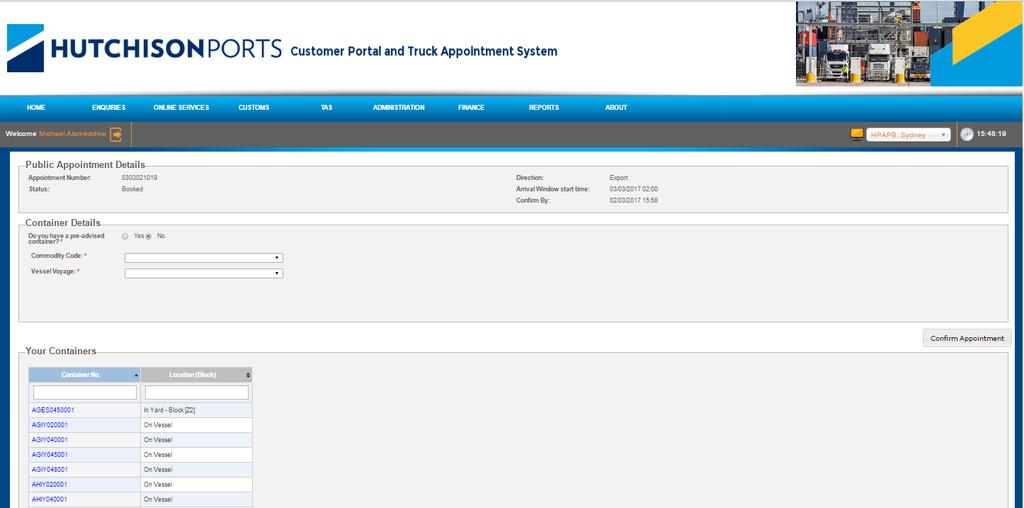 7.5 Confirm an Appointment Figure 36 Appointment Detail page Booked (export)) You need to confirm an appointment within a certain time period or the appointment will return to the pool.