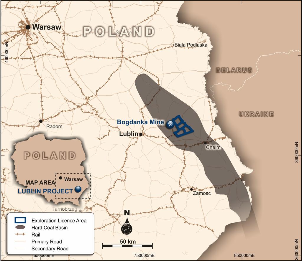 ABOUT THE LUBLIN COAL PROJECT The LCP consists of four coal licences covering 182km 2 located in South East Poland in the Lublin Coal Basin.