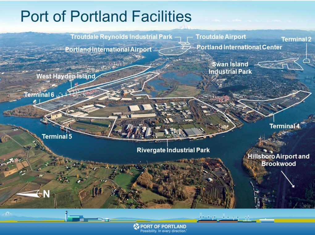 Majority of Port properties are located in Portland located at the confluence of Willamette and Columbia, on the