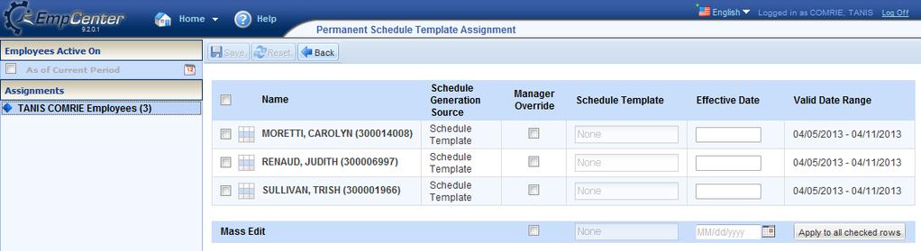 Lesson 5: Working with Schedules 3. Select the checkbox next to the name of the employee.