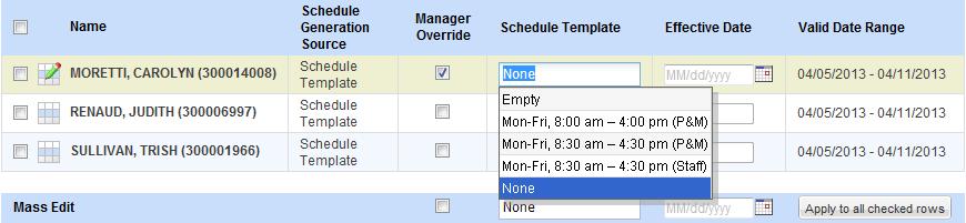 4. Select an assignment group from the assignment tree on the left. A window appears that lists the employees in the selected group. 5. Select the checkbox next to the name of the employee.