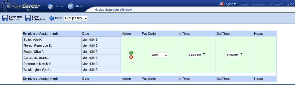 Lesson 5: Working with Schedules After selecting a new date, the grid automatically updates to that date. 4. Select entries to modify by clicking the appropriate cells in the grid.
