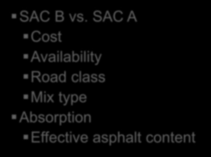 SAC A Cost Availability Road class
