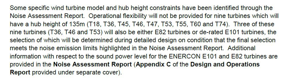 Pg. 7 Section 2.1 Specifications 1) What are the hub height constraints they are referring to from the noise assessment report?