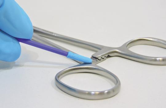 The first step in properly cleaning surgical instruments is to rinse off all blood, bodily fluids and tissue immediately after use.