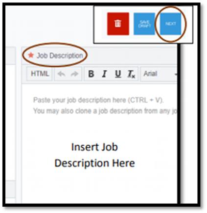 For the Job Description field, copy and paste the job description into the Job Description field. Click Next.