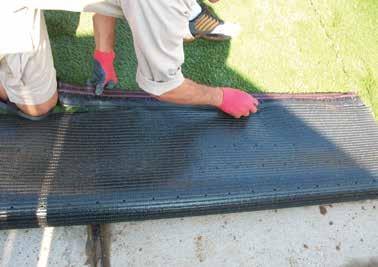 ) The seams are simply glued together with any outdoor carpet glue (honey color glue seems to work best) and seaming tape. Cut the 12 wide piece of seaming tape the length of the seam.