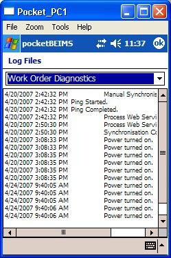 If needed these can be synched to the desktop PC and emailed to BEIMS Support for analysis and fault finding.