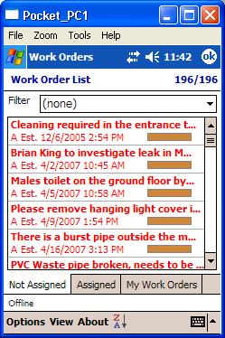 Orders Work Order List screen Mercury