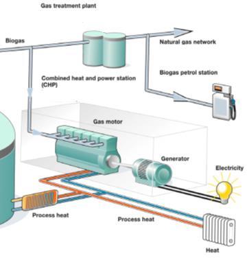 3. Gas processing Raw Biogas exits the anaerobic digester and is processed to improve the gas: Gas is cooled Dried of water vapour Particles are removed Hydrogen Sulphide is scrubbed Further upgrade