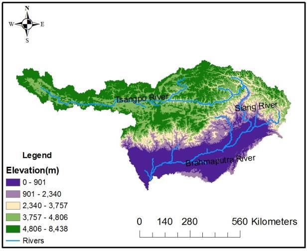 Fig 1: Digital Elevation map and land use map for Brahmaputra Basin. Soil map of the study area was collected and extracted from the FAO digital soil map of the world (http://www.fao.org/geonetwork/).