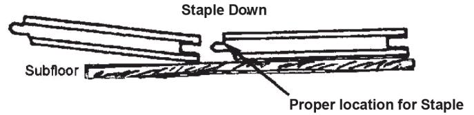 General Staple Down Installation Instructions: Time at which to install hardwood flooring: Lay only after sheetrock and tile work are thoroughly dried and all but the final woodwork and trim have