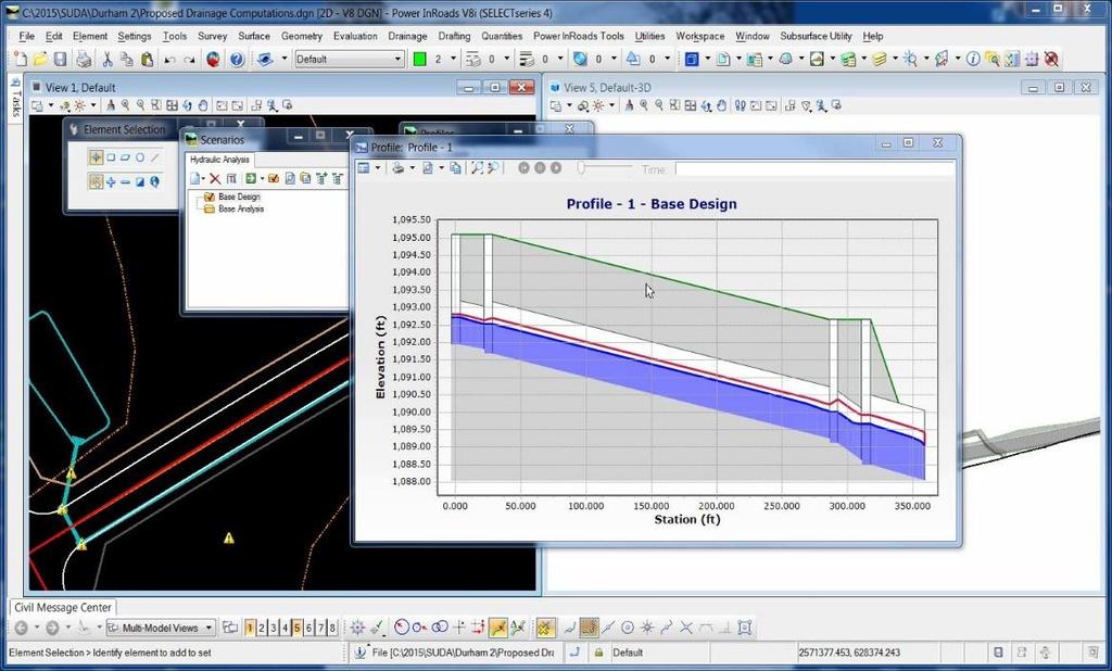 SWMM Analysis Using EPA SWMM analysis allows validation of a peak flow design Network is