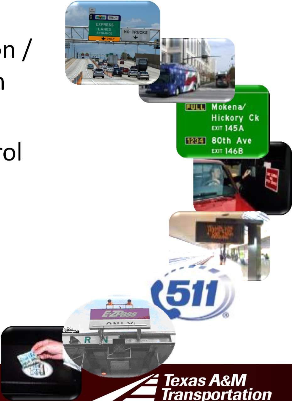Supporting ITS Technologies Multimodal traveler information / Actionable traveler information Real time traffic signal