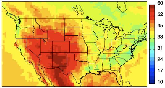 North American ozone background over the US defined as the surface ozone concentrations that would be present in the absence of
