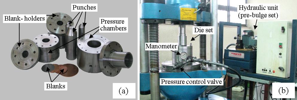 Developments in Sheet Hydroforming for Complex Industrial Parts 67 Figure 16. (a) components of the die, (b) assembled die set mounted on the test machine Figure 17.