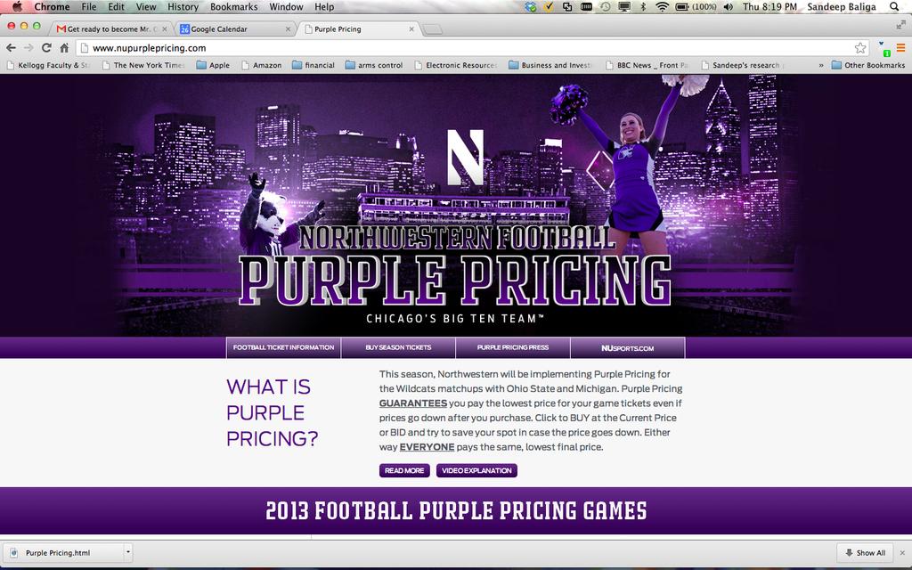 Execution The Entry Page We are using Ticker to auction individual basketball and football game tickets for Northwestern Wildcats games.