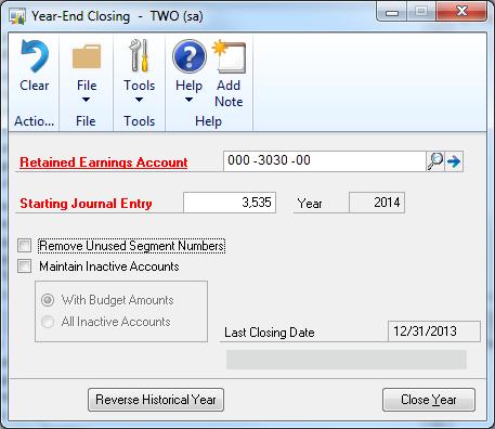 Reverse Closed Fiscal Year Financial Page ROUTINES-FINANCIAL-YEAR-END CLOSING Make a backup prior to reversing the year.