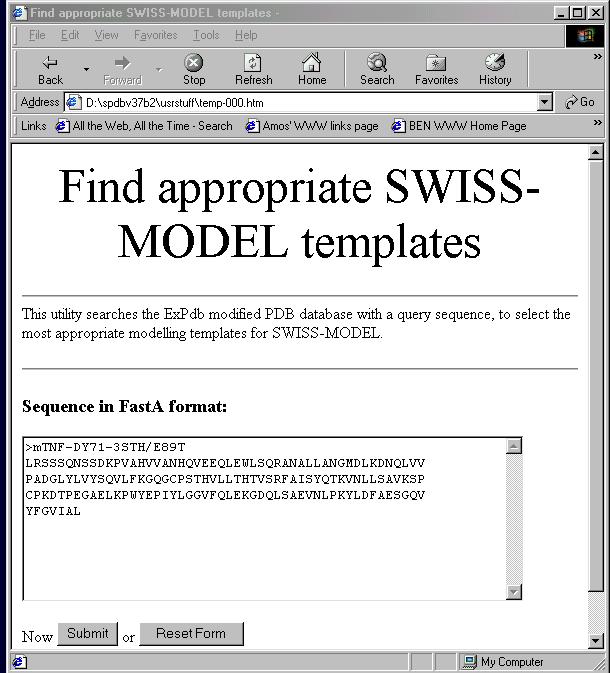 Step 3: Finding a template (II) Select: SwissModel => Find appropriate ExPDB templates Your default web browser opens up at the Blast